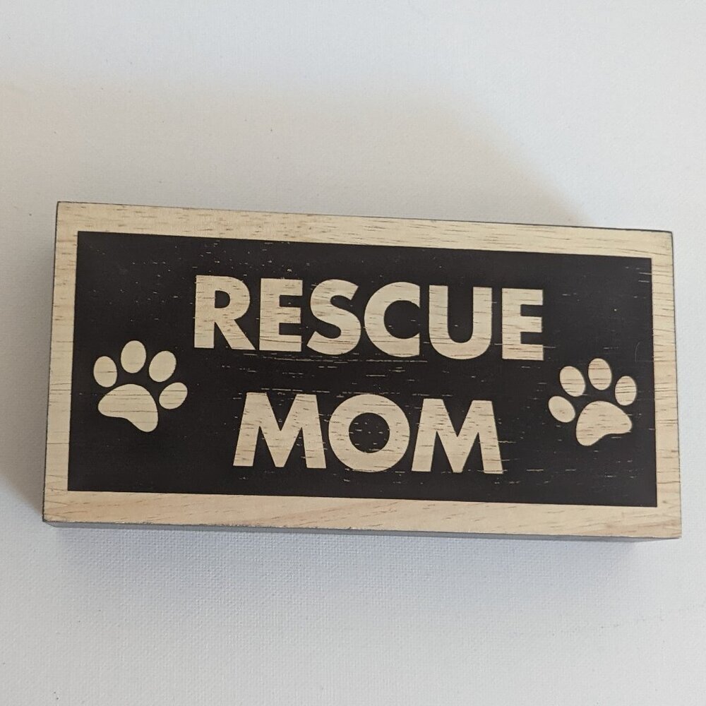 NWT 'Rescue Mom' Paws Wooden Box Sign Home Table Decor Michael's Pets Animal NEW